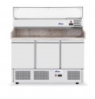 Pizzawerkbank Met 3 Deuren en Koelvitrine 380+40l, Arktic, 254l, 230v/400w, 1365x700x(h)1030mm