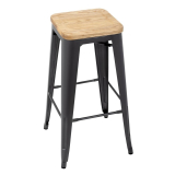 Bolero Bistro Stalen Barkruk Met Houten Zitting - Grijs (4 Stuks)