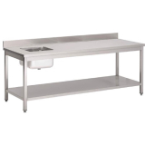 Gastro M Rvs Werktafel Met Spoelbak Links en Achterwand 180(l) x 70(b) x 85(h)cm