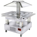 Eiland Bain-marie Warm Buffet, Gemotoriseerd Koepel  4x GN 1/1-150 (wit Hout)