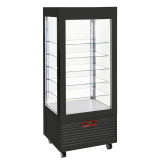 Vitrine 4 Zijden T° Positief, 5 Niveaus in Glas, Geventileerd, 480 Lit., Zwart