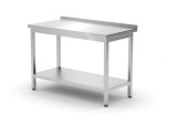 Muurwerktafel Met Opstaande Rand en Schap - 600 mm Diep, Hendi, Kitchen Line, 1200x600x(h)850mm