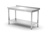 Muurwerktafel Met Opstaande Rand en Schap - 600 mm Diep, Hendi, Kitchen Line, 1400x600x(h)850mm