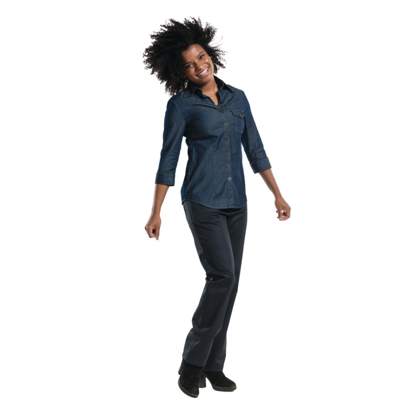 Chaud Devant Blue Denim Stretch dames blouse 3kwart mouw XXL Chaud Devant Blue Denim Stretch dames blouse 3kwart mouw XXL