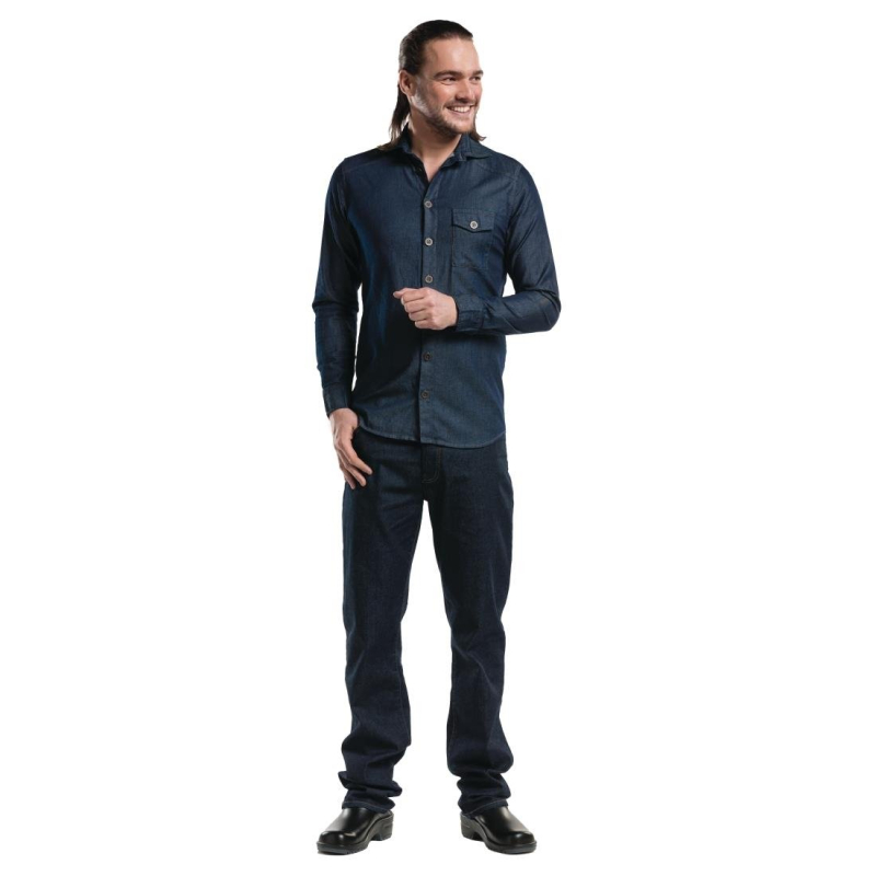 Chaud Devant Blue Denim Stretch heren blouse 3XL Chaud Devant Blue Denim Stretch heren blouse 3XL